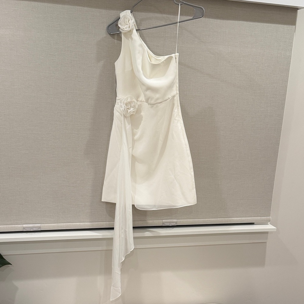 Likely White One-Shoulder Dress with Floral Detail
